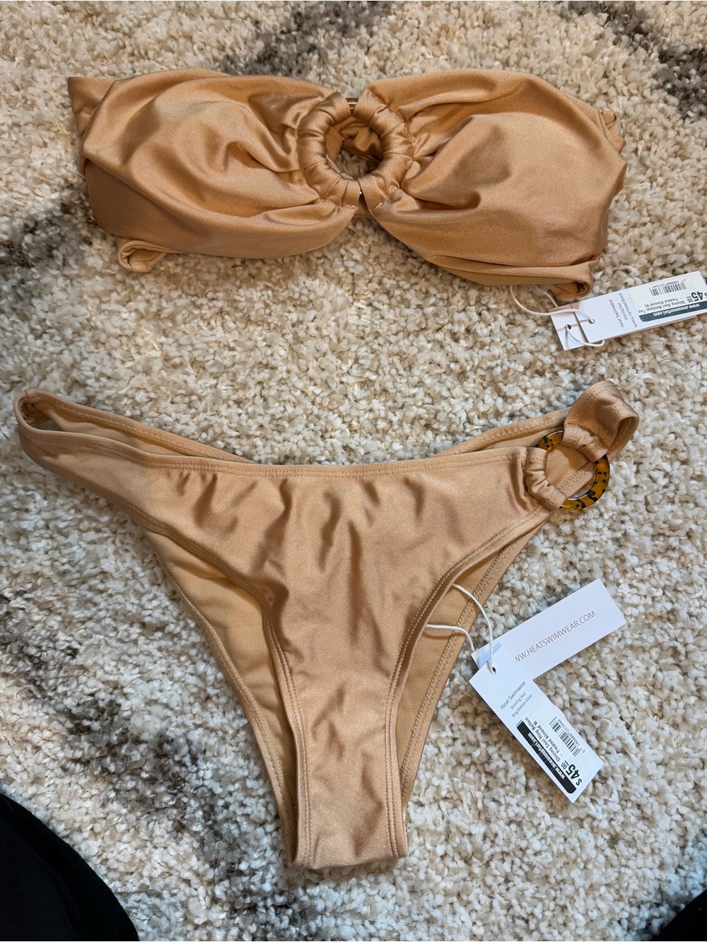 HEAT Women's Almond Bikini Bandeau Top Size XL & Bottom- size M.